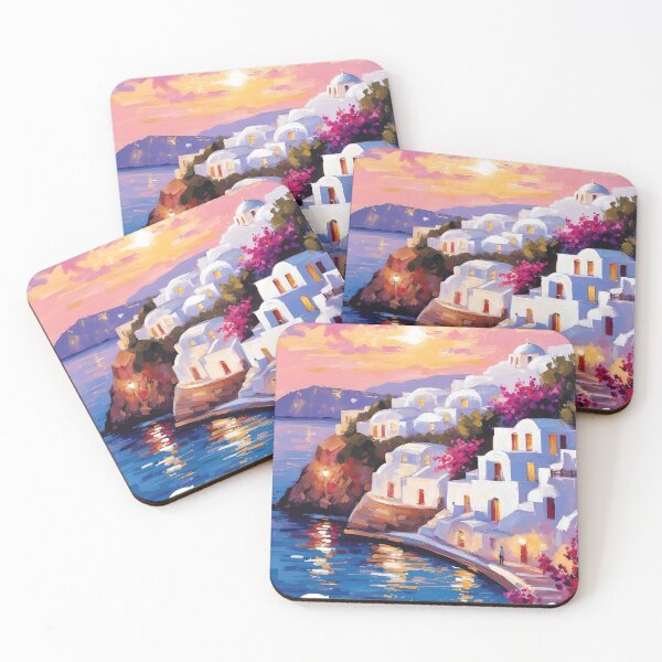 Item preview, Santorini Impressionist Travel Poster | Romantic Greek Island Sunset Print designed and sold by Artineer.