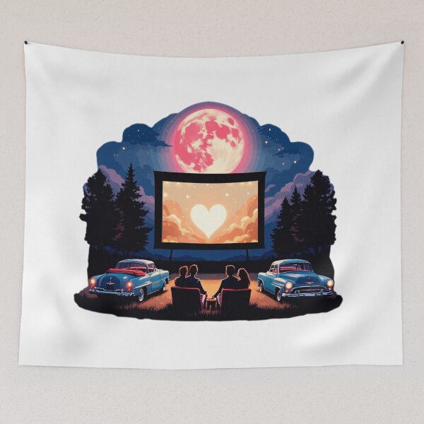Item preview, Nostalgic Drive-In Movie Romance - Couples Under a Starlit Evening Watching a Heart-Shaped Cloud Scene designed and sold by KreaDesignOne.