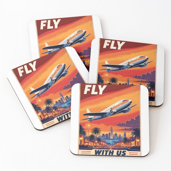 Item preview, Vintage Travel Poster – 1950s Airliner Over Sunset City designed and sold by EMairplanes.