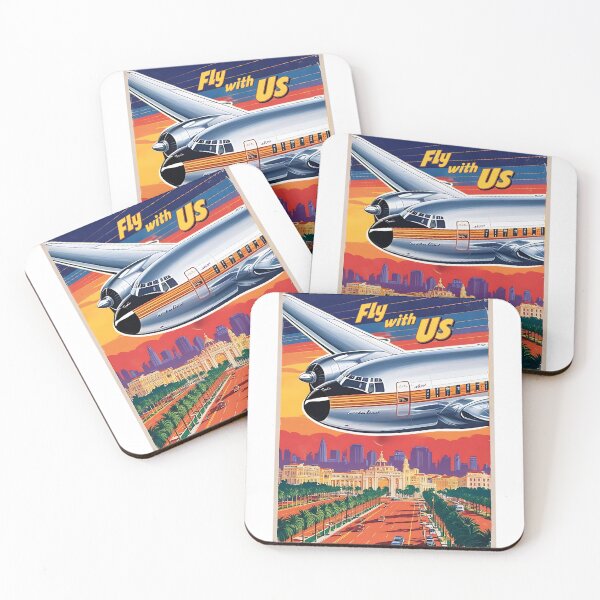 Item preview, Vintage 1950s Piston Airliner Travel Poster – Sunset City designed and sold by EMairplanes.