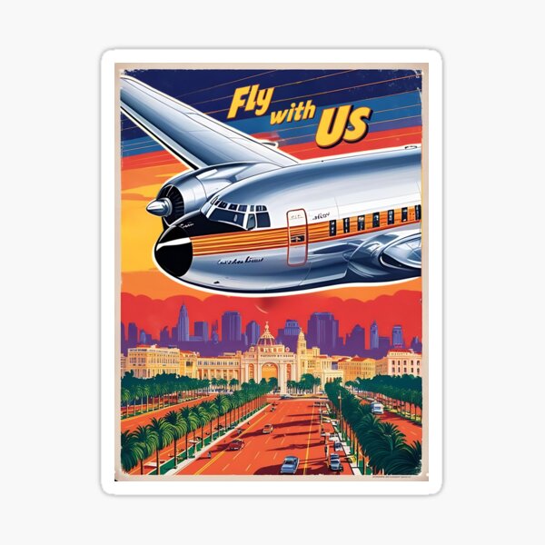 Item preview, Vintage 1950s Piston Airliner Travel Poster – Sunset City designed and sold by EMairplanes.