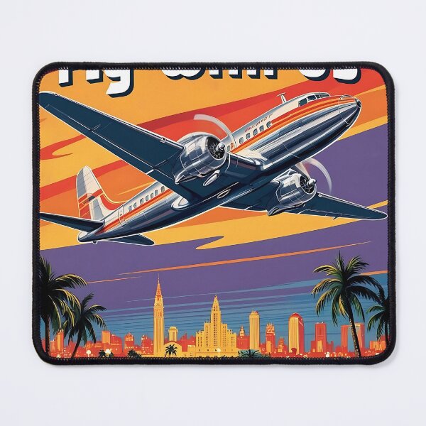 Item preview, Retro 1950s Airliner Travel Poster – Sunset Flight Over City designed and sold by EMairplanes.