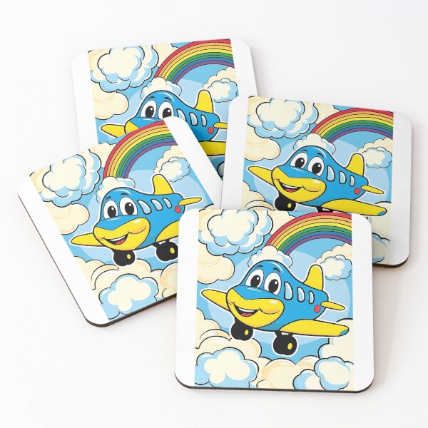 Item preview, Happy Cartoon Airplane Flying Through a Rainbow Sky designed and sold by EMairplanes.