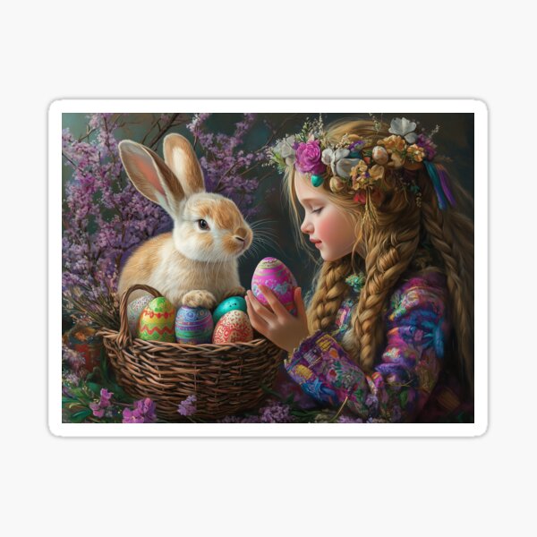 Item preview, Easter Greetings: Bunny, Eggs, Girl, Flowers designed and sold by ACuriousshoppe.