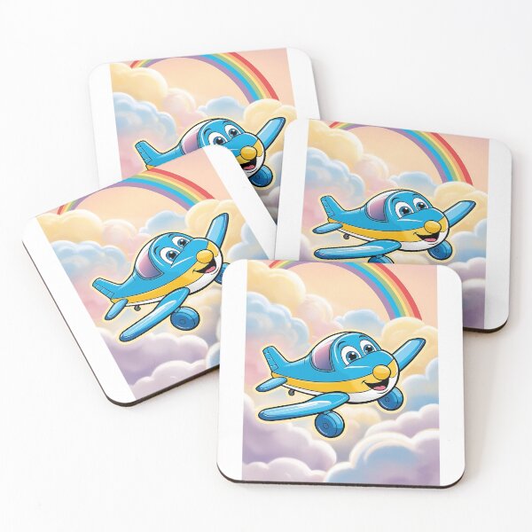 Item preview, Cheerful Cartoon Airplane in a Cloudy Rainbow Sky designed and sold by EMairplanes.