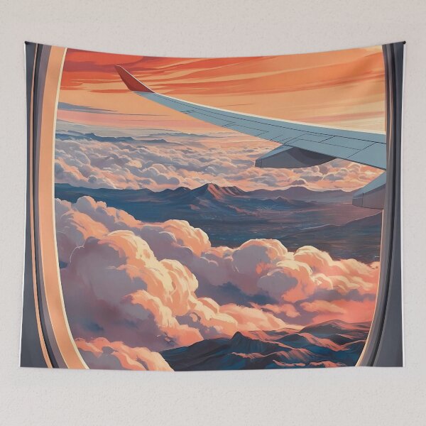 Item preview, Airplane Window View – Sunset Over Clouds and Mountains designed and sold by EMairplanes.