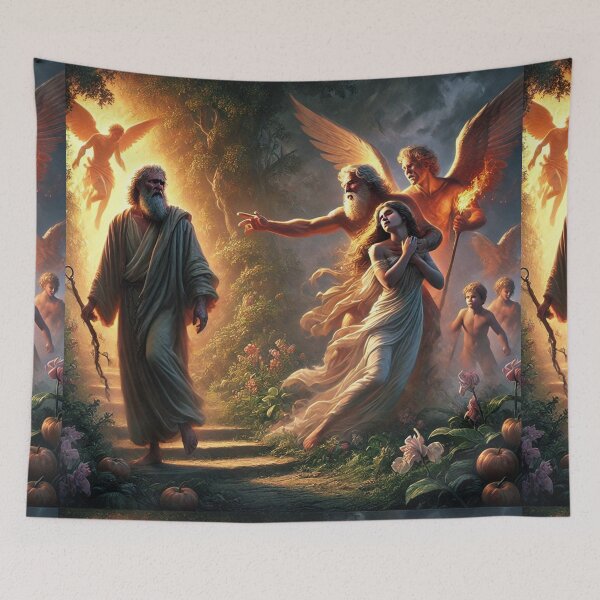 Item preview, "Therefore the Lord God Sent Him Forth from the Garden of Eden" – The Expulsion from Paradise Verse: Genesis 3:23 (KJV) designed and sold by Meta2Physical.