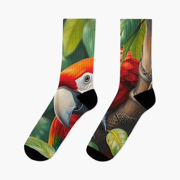 Item preview, Pintura al óleo de un loro guacamayo escarlata en estilo de conservación de la selva tropical designed and sold by kakarikihill.