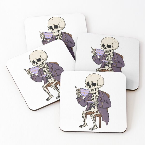 Item preview, Elegant Skeleton Enjoying Tea in a Purple Suit Chair Illustration designed and sold by RUMOOROZ.