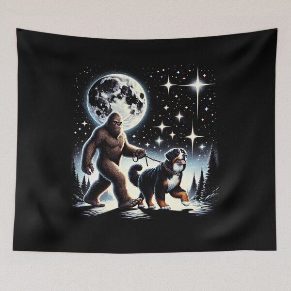 Item preview, Bigfoot Sasquatch Bernese Mountain Dog Walking Dog Lover Moon designed and sold by Kimberley King Art  King Art.