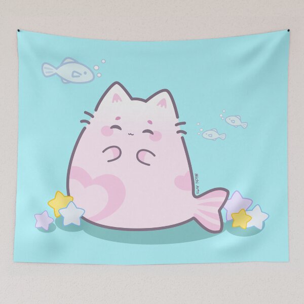 Item preview, Fluffy mermaid cat designed and sold by Cute-adorable.