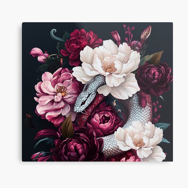 Item preview, The Graceful White Snake l Serpent in Bloom designed and sold by TheBotanicHues.