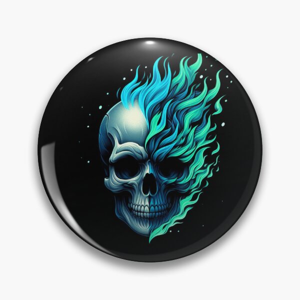 Item preview, Cráneo verde y azul en llamas designed and sold by Fuzzymooselogs.
