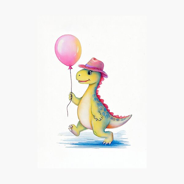 Artikel-Vorschau von Baby-Dinosaurier mit Ballon, designt und verkauft von iridescent soul art.