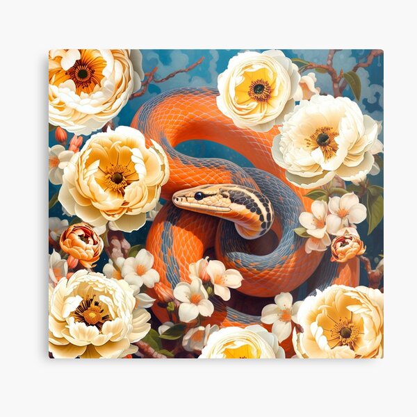 Item preview, Vibrant Orange Snake l Serpent in Bloom designed and sold by TheBotanicHues.