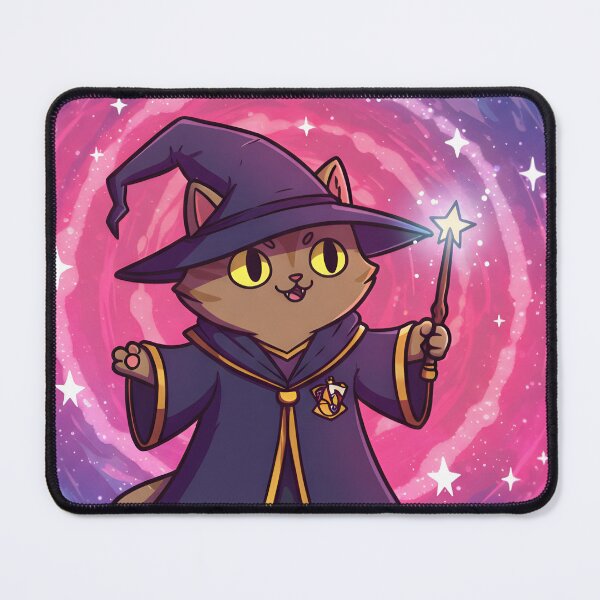 Item preview, Cute Wizard Cat Performing Magic with a Wand in a Colorful Cosmic Background designed and sold by RUMOOROZ.
