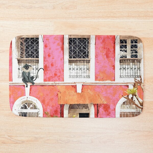 Item preview, Monkey Business | Watercolor Tropical Goa Architecture Painting | Travel Pastel Pink Blush Building designed and sold by 83oranges.com.