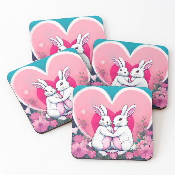 Item preview, Pretty Bunny Rabbits Hugging Under Pink Heart in Field of Flowers designed and sold by Yogibear & Rachelle .