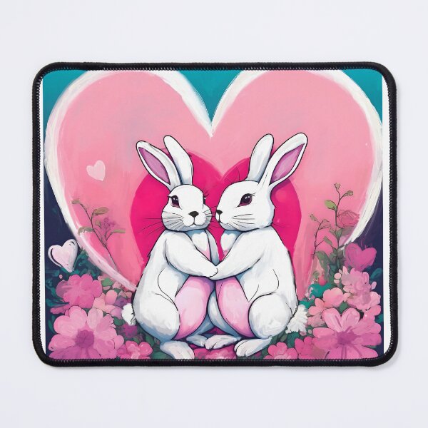 Item preview, Pretty Bunny Rabbits Hugging Under Pink Heart in Field of Flowers designed and sold by Yogibear & Rachelle .