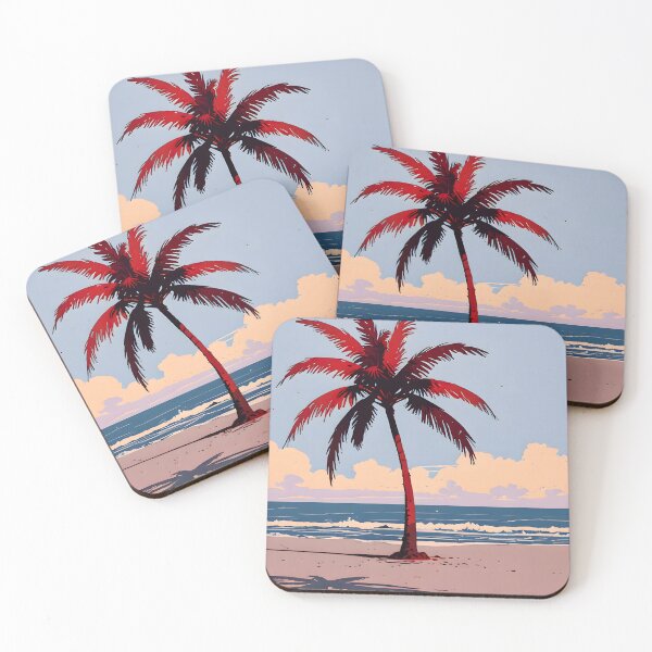 Item preview, Crimson Coastline, Palm Trees Seascape, Ocean Breeze Vibrant Tropics, Retro Beach Vibes designed and sold by Kintsugi99.