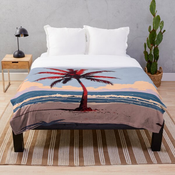 Artikelvorschau, Purpurrote Küste, Palmenlandschaft, Meeresbrise, lebendige Tropen, Retro-Strandstimmung entworfen und verkauft von Kintsugi99.