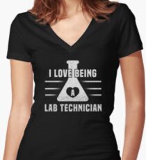 I Love Being A Lab Technician Beaker Heart Lab Tech T-Shirt Women's Fitted V-Neck T-Shirt
