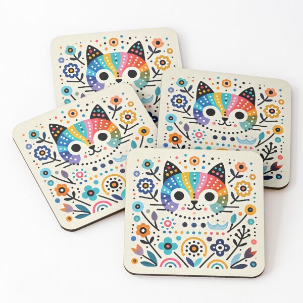 Item preview, Scandinavian Folk Art Rainbow Animals - Cat by Heidi Anne Morris designed and sold by FOLK ART FUSION.