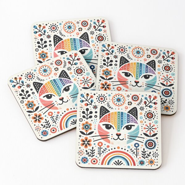 Item preview, Scandinavian Folk Art Rainbow Animals - Cat by Heidi Anne Morris designed and sold by FOLK ART FUSION.