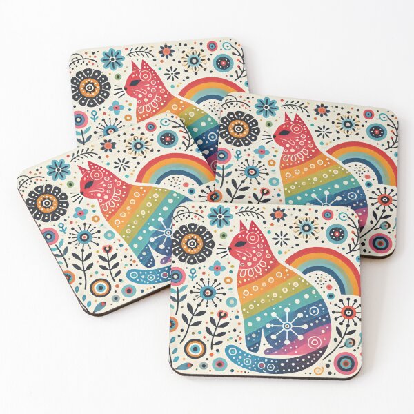 Item preview, Scandinavian Folk Art Rainbow Animals - Cat by Heidi Anne Morris designed and sold by FOLK ART FUSION.