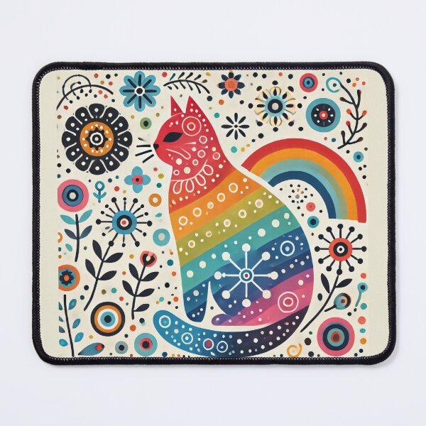 Item preview, Scandinavian Folk Art Rainbow Animals - Cat by Heidi Anne Morris designed and sold by FOLK ART FUSION.