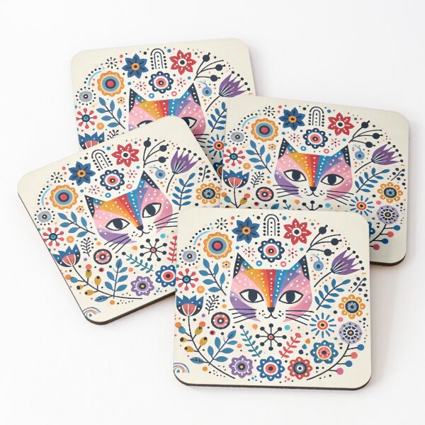 Item preview, Scandinavian Folk Art Rainbow Animals - Cat by Heidi Anne Morris designed and sold by FOLK ART FUSION.