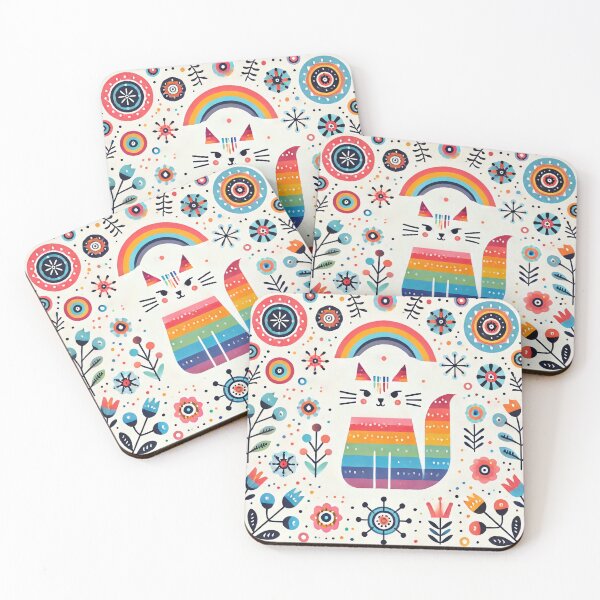 Item preview, Scandinavian Folk Art Rainbow Animals - Cat by Heidi Anne Morris designed and sold by FOLK ART FUSION.