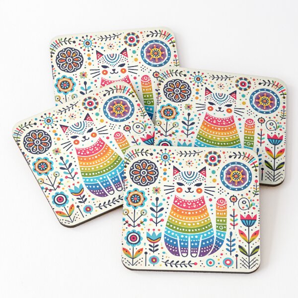 Item preview, Scandinavian Folk Art Rainbow Animals - Cat by Heidi Anne Morris designed and sold by FOLK ART FUSION by heidiannemorris.
