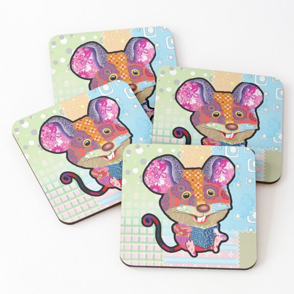 Item preview, Colorful Patchwork Mouse Reading Book - Whimsical Children's Art for Nursery Decor designed and sold by Psycho-Crazy.
