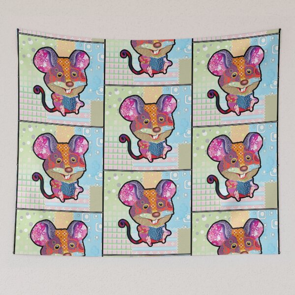 Item preview, Colorful Patchwork Mouse Reading Book - Whimsical Children's Art for Nursery Decor designed and sold by Psycho-Crazy.