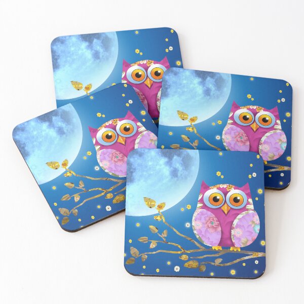 Item preview, Whimsical Floral Owl Under Moonlit Night Sky - Cute and Colorful Owl Art Print for Nature Lovers designed and sold by Psycho-Crazy.