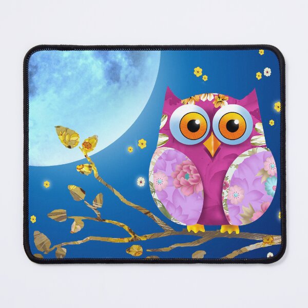 Item preview, Whimsical Floral Owl Under Moonlit Night Sky - Cute and Colorful Owl Art Print for Nature Lovers designed and sold by Psycho-Crazy.
