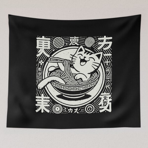Item preview, Ramen Noodles Cat Ukiyo-e Anime Style designed and sold by LuminOrb.