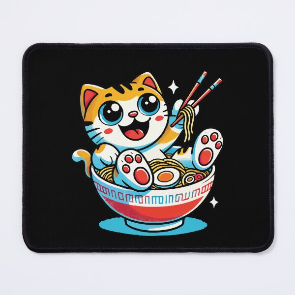 Item preview, Kawaii Cat With Ramen Noodles Bowl Anime Style designed and sold by LuminOrb.