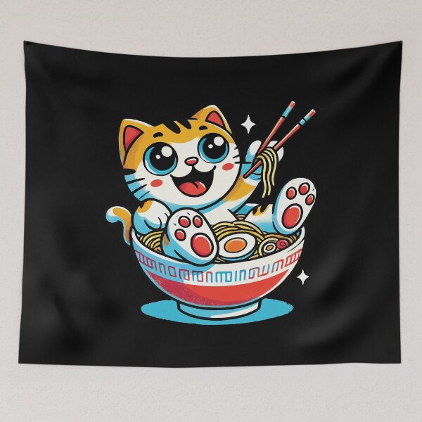 Item preview, Kawaii Cat With Ramen Noodles Bowl Anime Style designed and sold by LuminOrb.