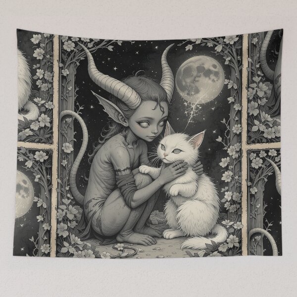 Item preview, Little Devil with Cat Vintage Whimsical Zentangle Art designed and sold by Witty Shirts.