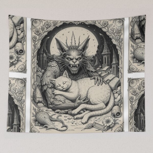 Item preview, Cat Demon with Cat Vintage Whimsical Zentangle Art designed and sold by Witty Shirts.