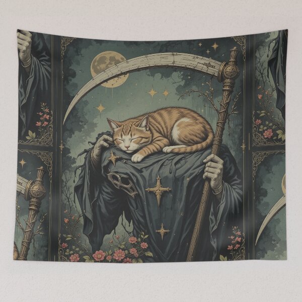 Item preview, Death with Cat Vintage Whimsical Zentangle Art designed and sold by Witty Shirts.