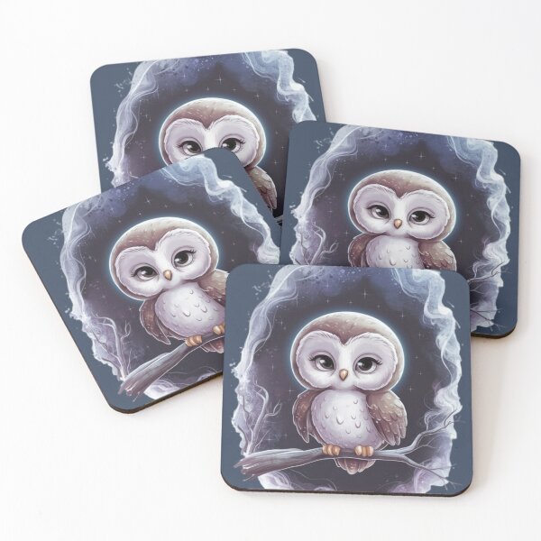 Item preview, a charming kawaii owl character perched on a branch designed and sold by 123ks.