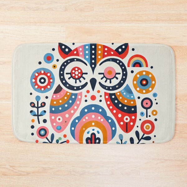 Item preview, Scandinavian Folk Art Rainbow Animals - Cute Colourful Sleepy Owl by heidiannemorris designed and sold by FOLK ART FUSION.