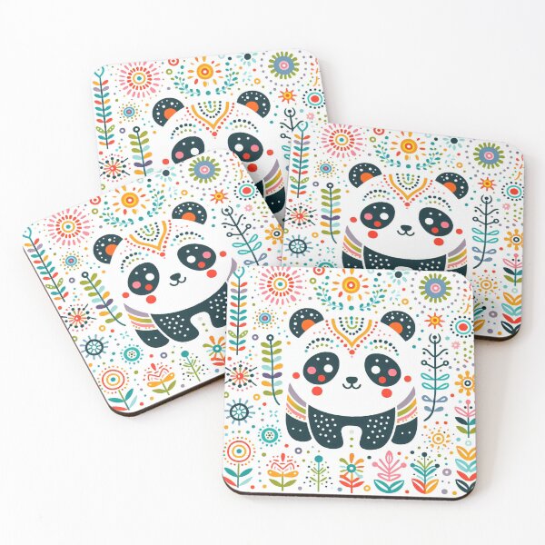 Item preview, Rainbow Scandinavian Folk Art - Colourful Smiling Panda Design by heidiannemorris designed and sold by FOLK ART FUSION by heidiannemorris.