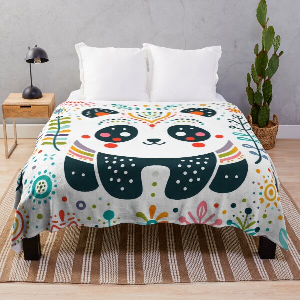 Item preview, Rainbow Scandinavian Folk Art - Colourful Smiling Panda Design by heidiannemorris designed and sold by FOLK ART FUSION by heidiannemorris.