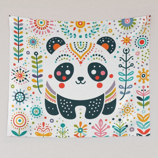 Item preview, Rainbow Scandinavian Folk Art - Colourful Smiling Panda Design by heidiannemorris designed and sold by FOLK ART FUSION by heidiannemorris.