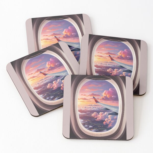 Item preview, Pastel Dreamy Sunset Airplane Window View – Wing, Clouds & Terrain designed and sold by EMairplanes.