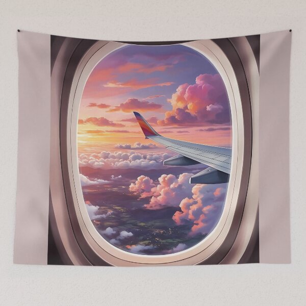 Item preview, Pastel Dreamy Sunset Airplane Window View – Wing, Clouds & Terrain designed and sold by EMairplanes.